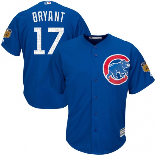 Youth Majestic Chicago Cubs 17 Kris Bryant Authentic Royal Blue 2017 Spring Training Cool Base MLB Jersey