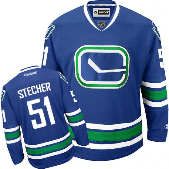 Women's Reebok Vancouver Canucks 51 Troy Stecher Premier Royal Blue Third NHL Jersey