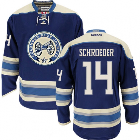 Men's Reebok Columbus Blue Jackets 14 Jordan Schroeder Premier Navy Blue Third NHL Jersey