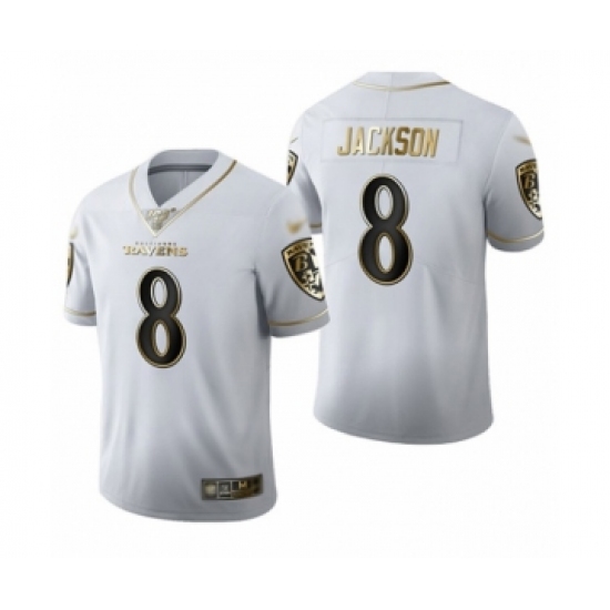 Men's Baltimore Ravens 8 Lamar Jackson Limited White Golden Edition Football Jersey