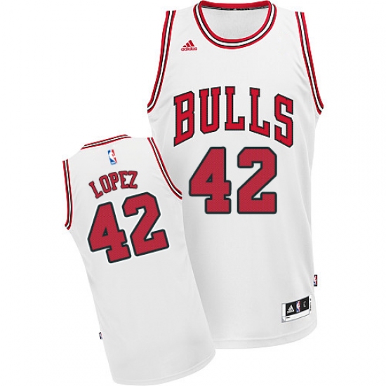 Men's Adidas Chicago Bulls 42 Robin Lopez Swingman White Home NBA Jersey