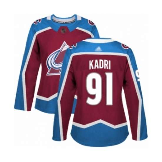 Women's Colorado Avalanche 91 Nazem Kadri Authentic Burgundy Red Home Hockey Jersey