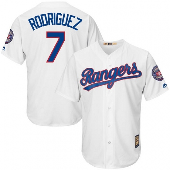 Men's Majestic Texas Rangers 7 Ivan Rodriguez Replica White Cooperstown MLB Jersey