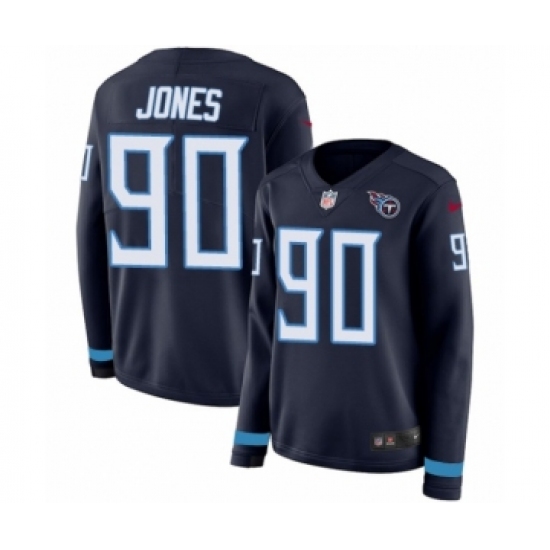 Women's Nike Tennessee Titans 90 DaQuan Jones Limited Navy Blue Therma Long Sleeve NFL Jersey