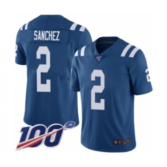 Men's Indianapolis Colts 2 Rigoberto Sanchez Royal Blue Team Color Vapor Untouchable Limited Player 100th Season Football Jersey