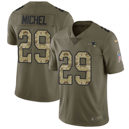 Men's Nike New England Patriots 29 Sony Michel Limited Olive Camo 2017 Salute to Service NFL Jersey
