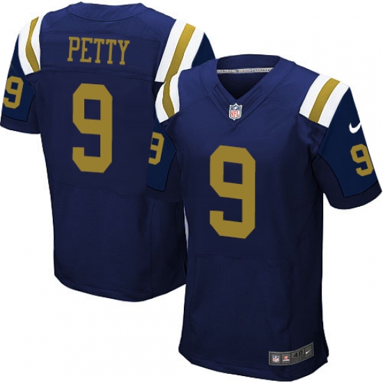 Men's Nike New York Jets 9 Bryce Petty Elite Navy Blue Alternate NFL Jersey