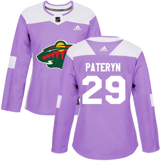 Women's Adidas Minnesota Wild 29 Greg Pateryn Authentic Purple Fights Cancer Practice NHL Jersey