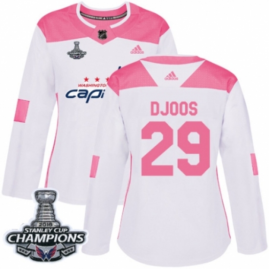 Women's Adidas Washington Capitals 29 Christian Djoos Authentic White Pink Fashion 2018 Stanley Cup Final Champions NHL Jersey