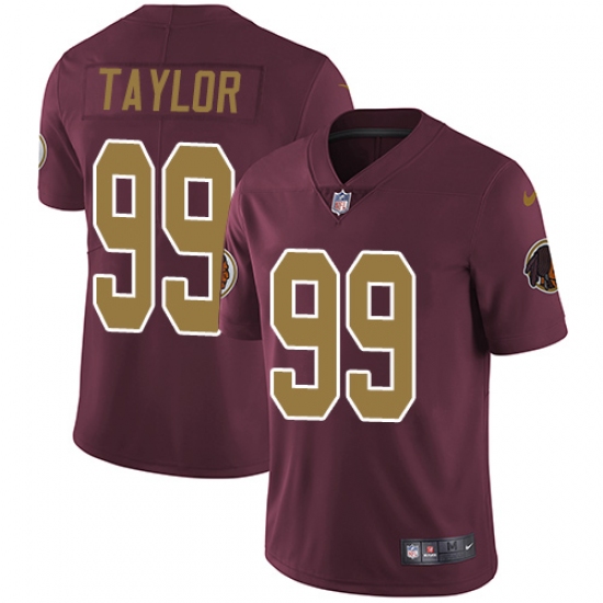 Men's Nike Washington Redskins 99 Phil Taylor Burgundy Red/Gold Number Alternate 80TH Anniversary Vapor Untouchable Limited Player NFL Jersey