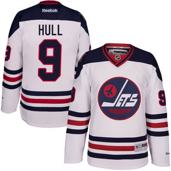 Men's Reebok Winnipeg Jets 9 Bobby Hull Premier White 2016 Heritage Classic NHL Jersey