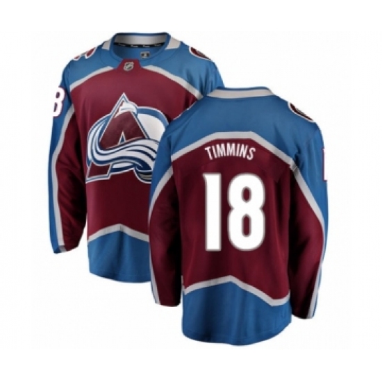 Men's Colorado Avalanche 18 Conor Timmins Authentic Maroon Home Fanatics Branded Breakaway NHL Jersey