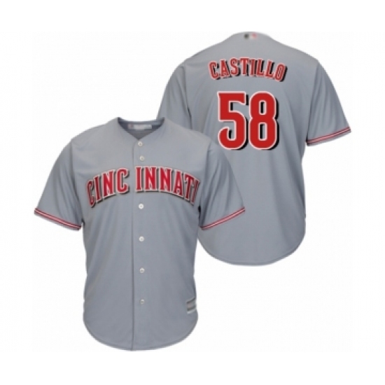 Men's Cincinnati Reds 58 Luis Castillo Replica Grey Road Cool Base Baseball Jersey