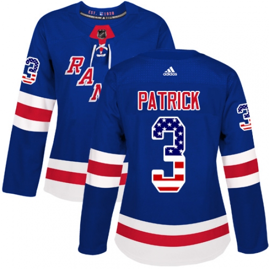 Women's Adidas New York Rangers 3 James Patrick Authentic Royal Blue USA Flag Fashion NHL Jersey