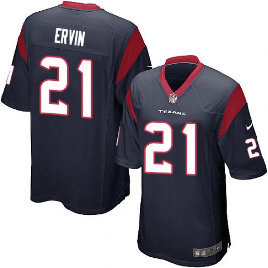 Men's Nike Houston Texans 21 Tyler Ervin Game Navy Blue Team Color NFL Jersey