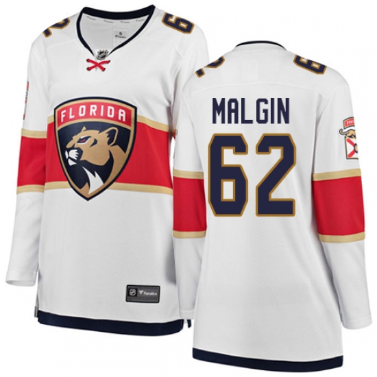 Women's Florida Panthers 62 Denis Malgin Authentic White Away Fanatics Branded Breakaway NHL Jersey