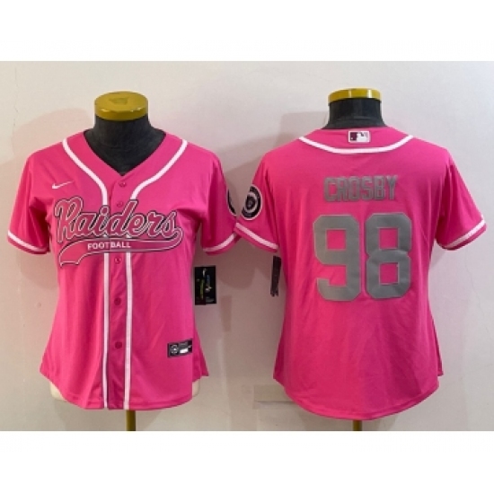 Women's Las Vegas Raiders 98 Maxx Crosby Pink With Patch Cool Base Stitched Baseball Jersey