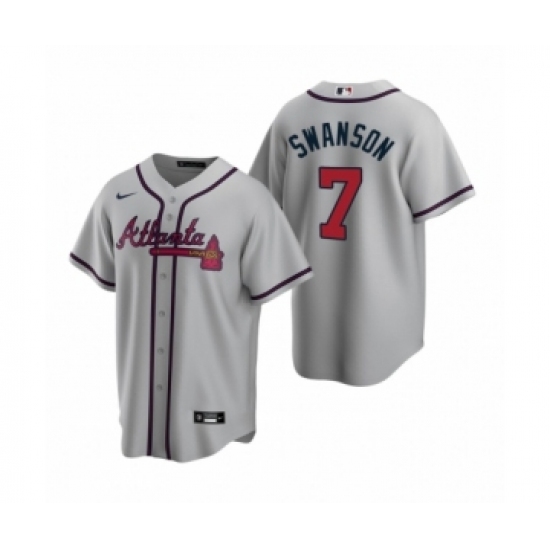 Men's Atlanta Braves 7 Dansby Swanson Nike Gray 2020 Replica Road Jersey