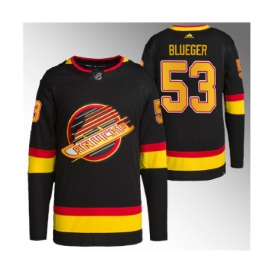 Men's Vancouver Canucks 53 Teddy Blueger Black Retro Stitched Jersey