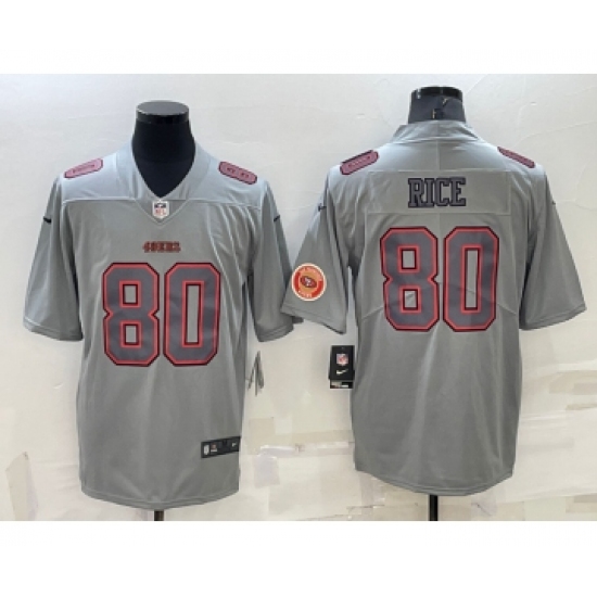 Men's San Francisco 49ers 80 Jerry Rice LOGO Grey Atmosphere Fashion 2022 Vapor Untouchable Stitched Limited Jersey