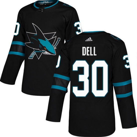 Youth Adidas San Jose Sharks 30 Aaron Dell Premier Black Alternate NHL Jersey