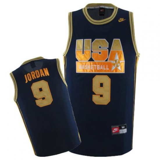 Men's Nike Team USA 9 Michael Jordan Authentic Navy Blue Gold No. Basketball Jersey