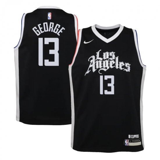 Youth LA Clippers 13 Paul George Nike Black 2020-21 Swingman Jersey