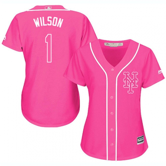 Women's Majestic New York Mets 1 Mookie Wilson Authentic Pink Fashion Cool Base MLB Jersey