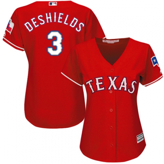 Women's Majestic Texas Rangers 3 Delino DeShields Authentic Red Alternate Cool Base MLB Jersey