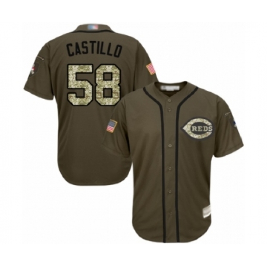 Men's Cincinnati Reds 58 Luis Castillo Authentic Green Salute to Service Baseball Jersey