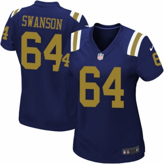 Women's Nike New York Jets 64 Travis Swanson Limited Navy Blue Alternate NFL Jersey