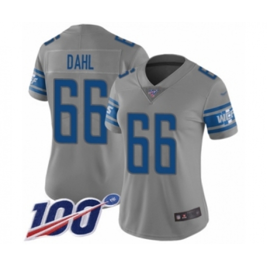 Women's Detroit Lions 66 Joe Dahl Limited Gray Inverted Legend 100th Season Football Jersey