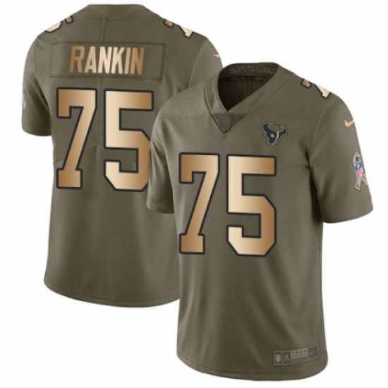 Men's Nike Houston Texans 75 Martinas Rankin Limited Olive Gold 2017 Salute to Service NFL Jersey