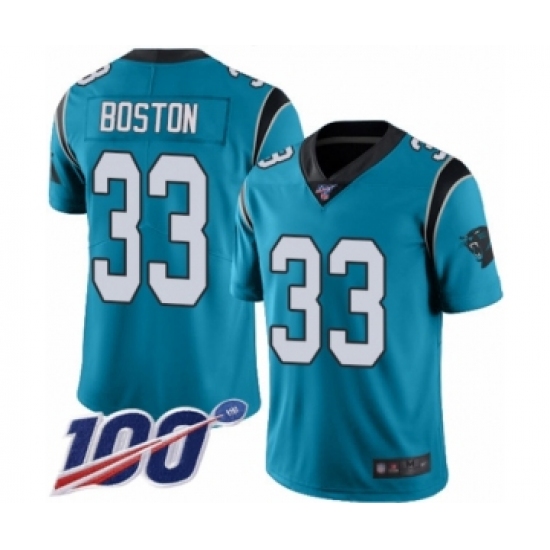 Youth Carolina Panthers 33 Tre Boston Limited Blue Rush Vapor Untouchable 100th Season Football Jersey