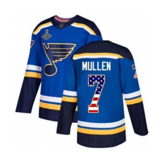 Youth St. Louis Blues 7 Joe Mullen Authentic Blue USA Flag Fashion 2019 Stanley Cup Champions Hockey Jersey
