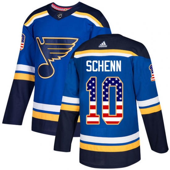 Men's Adidas St. Louis Blues 10 Brayden Schenn Authentic Blue USA Flag Fashion NHL Jersey