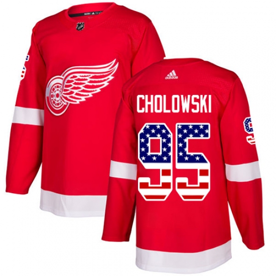 Men's Adidas Detroit Red Wings 95 Dennis Cholowski Authentic Red USA Flag Fashion NHL Jersey