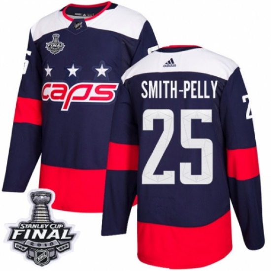 Men's Adidas Washington Capitals 25 Devante Smith-Pelly Authentic Navy Blue 2018 Stadium Series 2018 Stanley Cup Final NHL Jersey