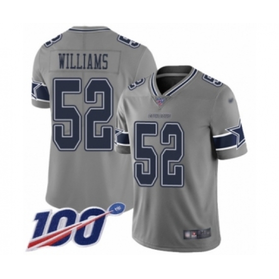 Men's Dallas Cowboys 52 Connor Williams Limited Gray Inverted Legend 100th Season Football Jersey