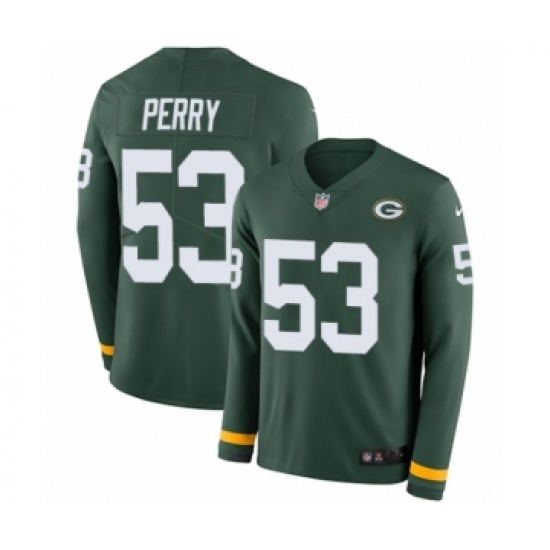 Men's Nike Green Bay Packers 53 Nick Perry Limited Green Therma Long Sleeve NFL Jersey