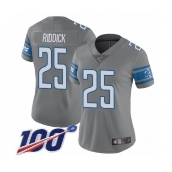 Women's Detroit Lions 25 Theo Riddick Limited Steel Rush Vapor Untouchable 100th Season Football Jersey