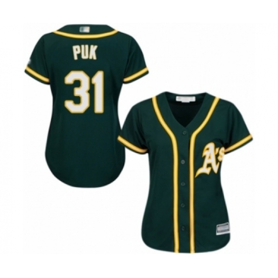 Women's Oakland Athletics 31 A.J. Puk Authentic Green Alternate 1 Cool Base Baseball Player Jersey