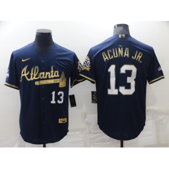 Men's Atlanta Braves 13 Ronald Acuna Jr. Navy Nike White 2022 Gold Program Authentic Player Jersey