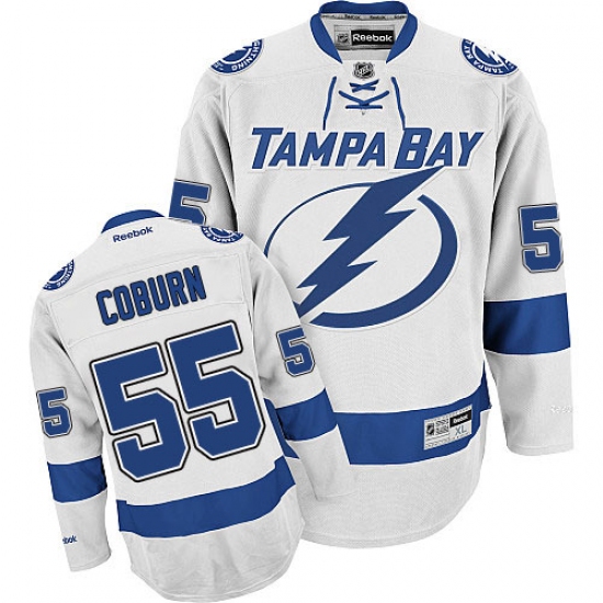 Men's Reebok Tampa Bay Lightning 55 Braydon Coburn Authentic White Away NHL Jersey