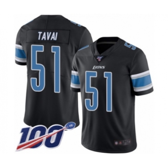 Men's Detroit Lions 51 Jahlani Tavai Limited Black Rush Vapor Untouchable 100th Season Football Jersey