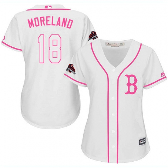 Women's Majestic Boston Red Sox 18 Mitch Moreland Authentic White Fashion 2018 World Series Champions MLB Jersey