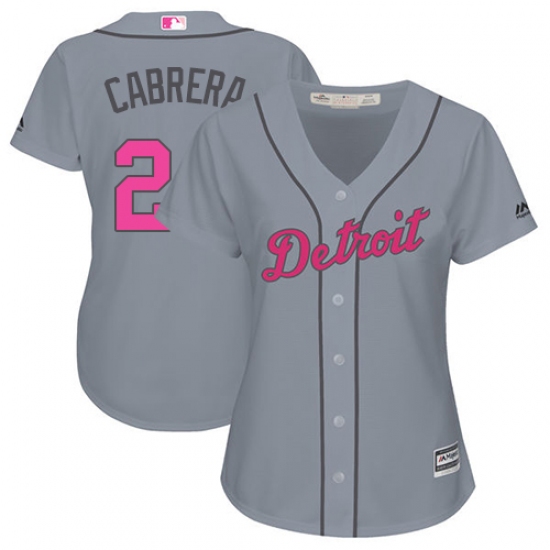 Women's Majestic Detroit Tigers 24 Miguel Cabrera Authentic Grey Mother's Day Cool Base MLB Jersey