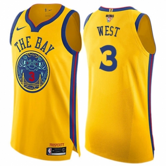 Youth Nike Golden State Warriors 3 David West Swingman Gold 2018 NBA Finals Bound NBA Jersey - City Edition