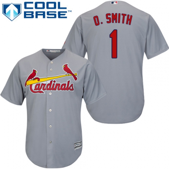 Youth Majestic St. Louis Cardinals 1 Ozzie Smith Authentic Grey Road Cool Base MLB Jersey