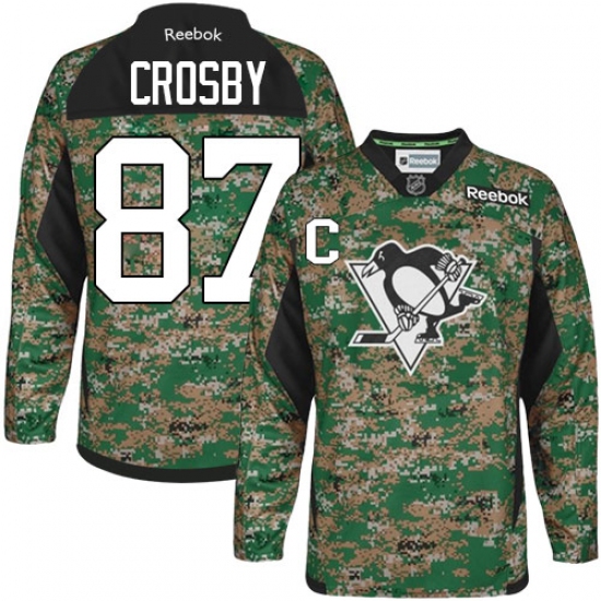 Men's Reebok Pittsburgh Penguins 87 Sidney Crosby Authentic Camo Veterans Day Practice NHL Jersey